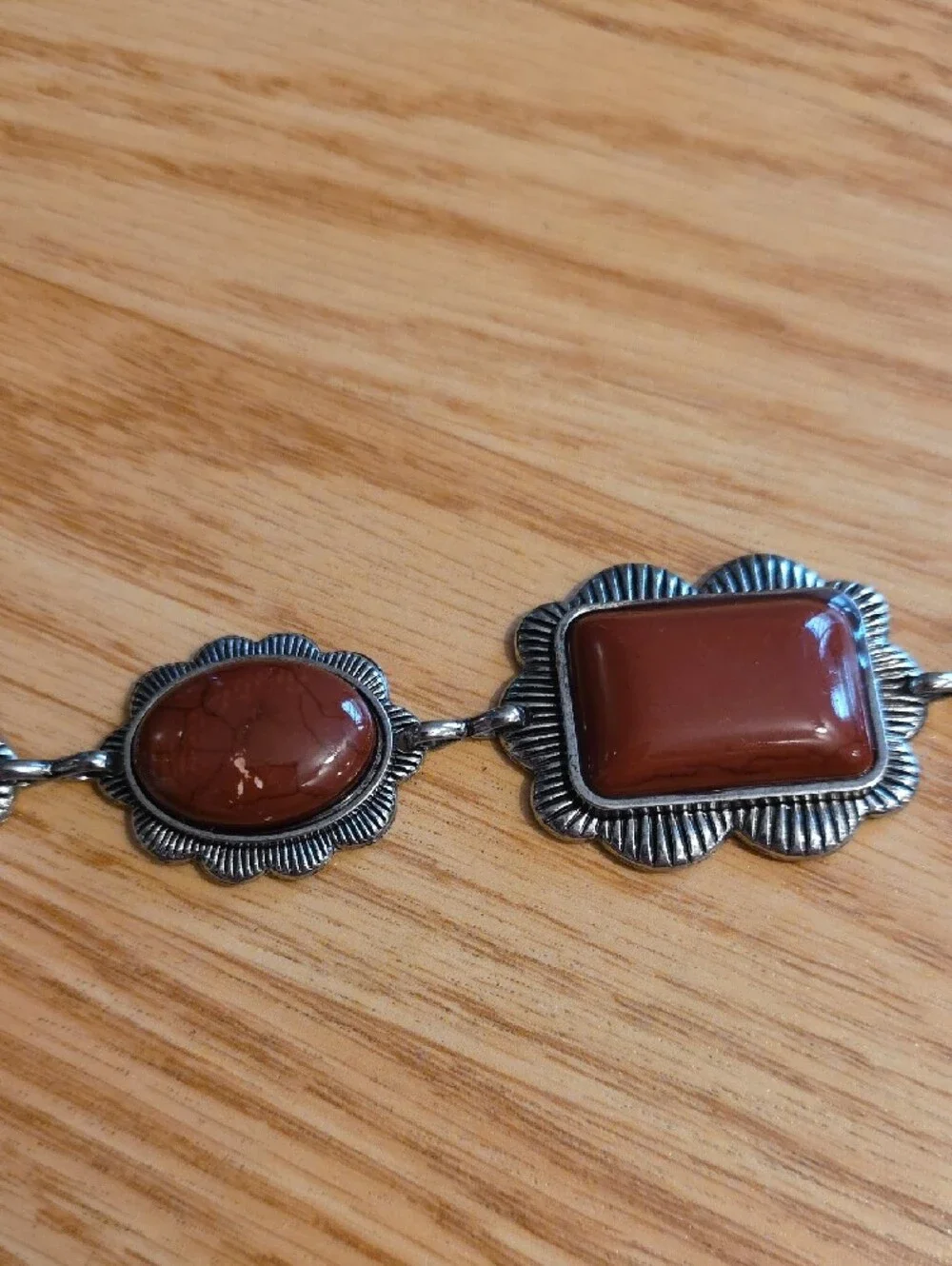 Women's Brown Stone Silver-Tone Linked Chain Belt